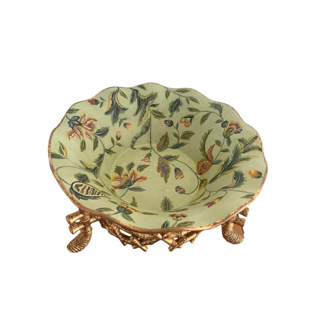 Chinoiserie Green Decorative Bowl and Faux Bamboo Stand For Sale In New York - Image 6 of 12