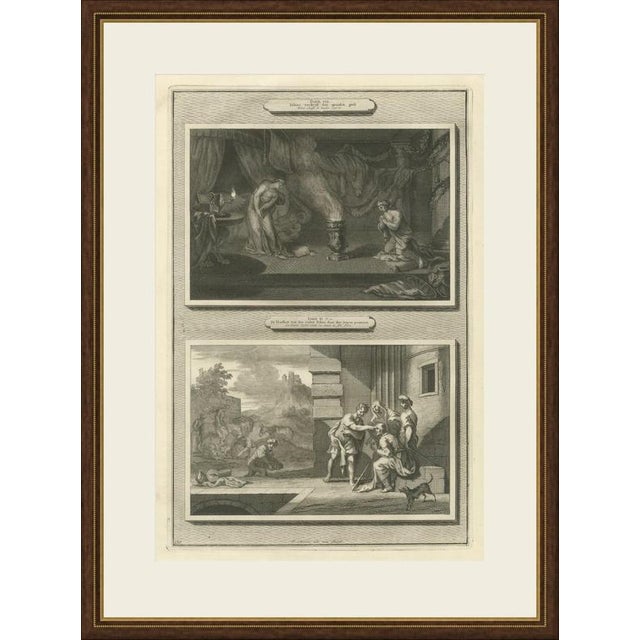 This original copper engraving from Pieter Mortier's illustrated Bible, published in Amsterdam circa 1700, shows two...