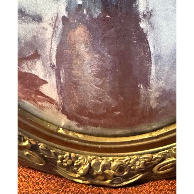 Antique Oval Gesso Frame With Floral Print (C. 1890-1915) For Sale - Image 11 of 12