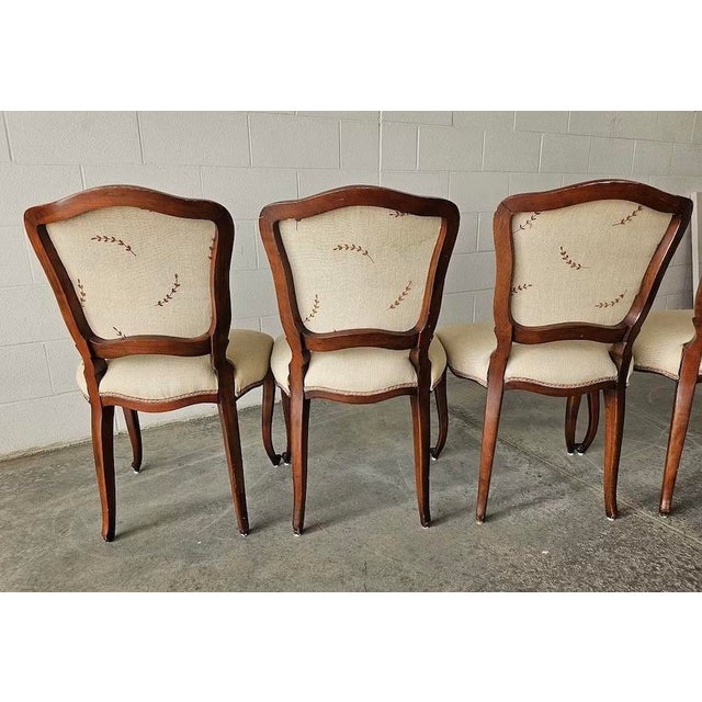 Early 20th Century Set of Six Antique Walnut Dining Chairs in Louis XV Style With Hand-Carved Frames For Sale - Image 5 of 15