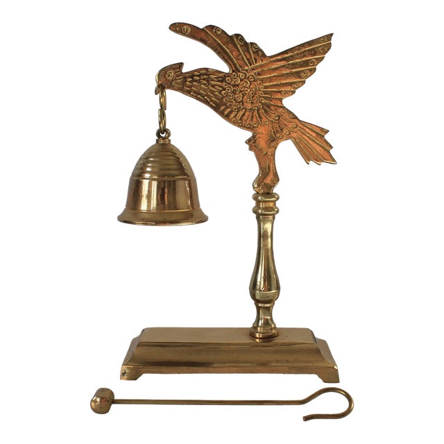 Vintage Solid Brass Bird and Bell Tabletop Chime With Intricate Detailing For Sale