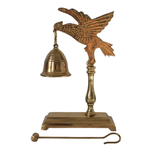 Vintage Solid Brass Bird and Bell Tabletop Chime With Intricate Detailing