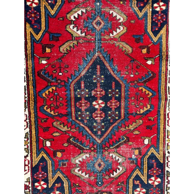 Pretty mid century mazlaghan rug with nice geometrical and stylized designs and beautiful colours with red, blue, green...
