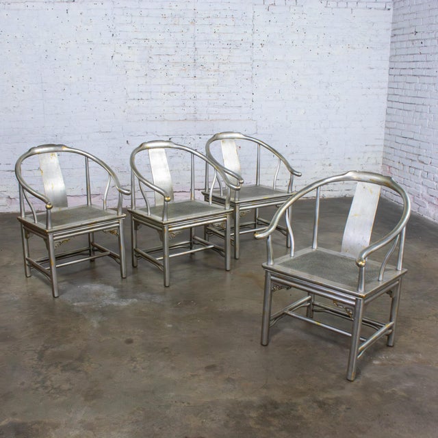 Late 20th Century Ming Treasures Yoke Back Gold/Silver Leaf Dining Chairs by Drexel Heritage Set of 4 For Sale - Image 6 of 18