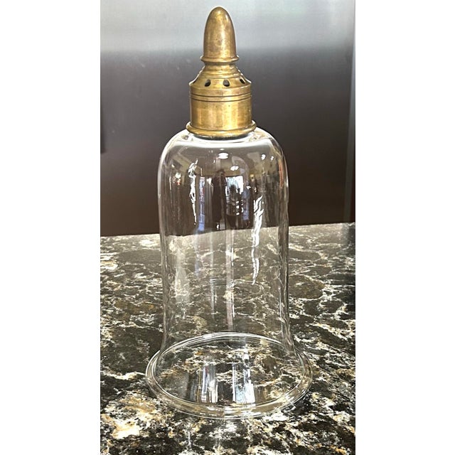 1950s Vintage, Brass and Blown Glass, Hurricane Wall Sconces, With Smoke Bells, by Chapman - Pair For Sale - Image 5 of 12