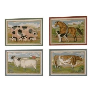 Custom Framed Hand-Embroidered English Country Needlepoints – Set of Four For Sale