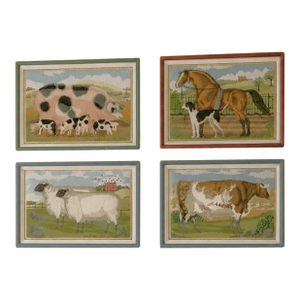 Set of 4, Custom Framed Cottage Style Needlepoint Artwork Collection