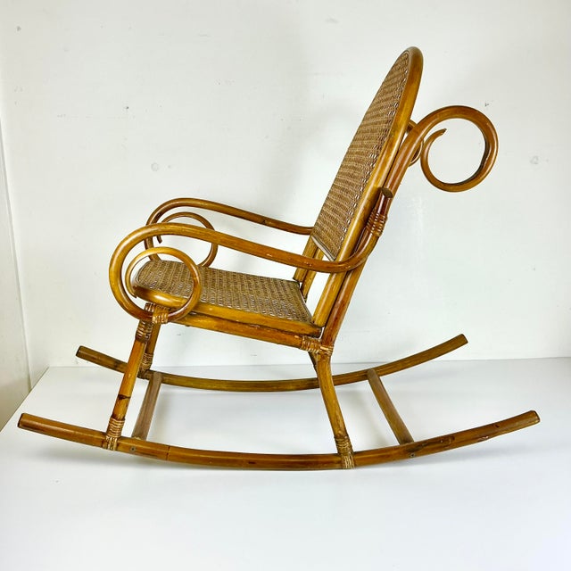 Early 20th C French Boho Chic Coastal Child-Size Bentwood & Cane Rocking Chair, After Thonet For Sale - Image 9 of 15