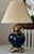 1950s Brass and Indigo Blue Porcelain Lamp With Shade For Sale - Image 10 of 10