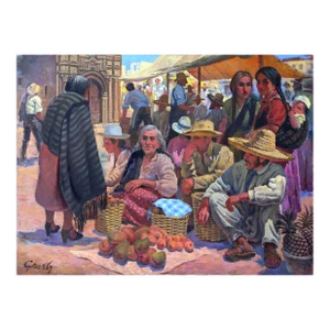 Fruit Sellers in the Market, Jalal Gharbi Oil on Canvas Painting