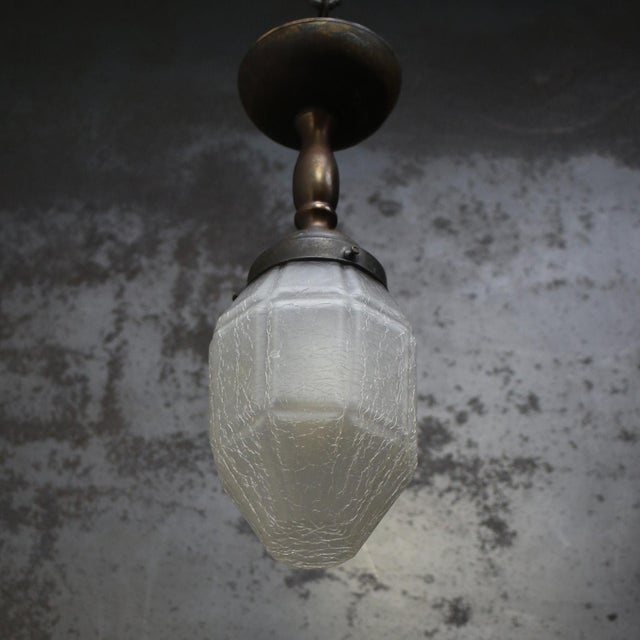 Art Deco Brass and Frosted Glass Flush Mount For Sale - Image 4 of 8