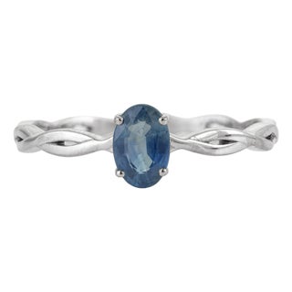 14k Gold Minimalist Oval Blue Sapphire Solitaire Ring With Twisted Band Size 5 For Sale
