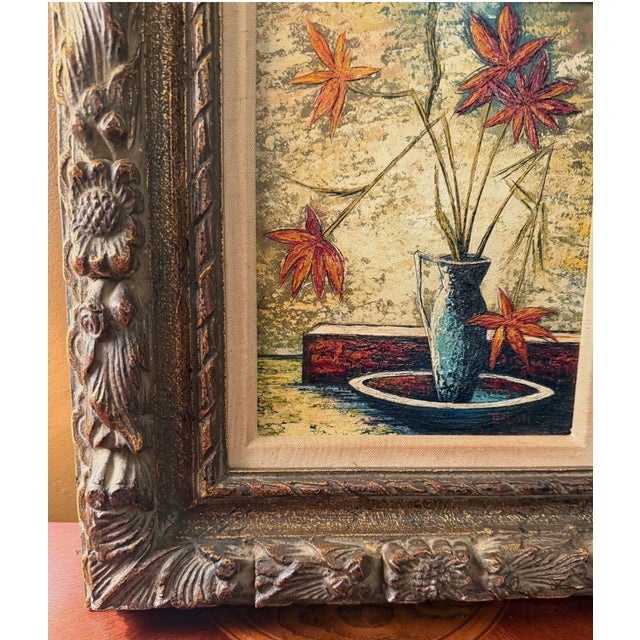 1970s Vintage 1970s Mid-Century Impasto Floral Still Life Painting, Signed, Stiffel Label For Sale - Image 5 of 9