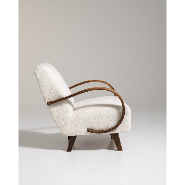 Mid 20th Century 20th Century Czech Republic Warm Ivory Boucle Bentwood-Arm Lounge Chair For Sale - Image 5 of 11