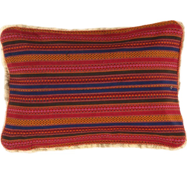 This Gabbeh pillow is made of high-quality LAMBS WOOL The piece was crafted with good workmanship. Gabbeh rugs are made by...