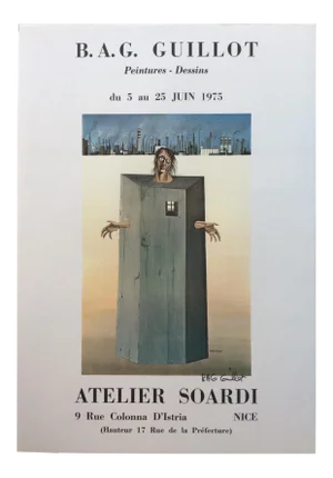 Original Midcentury Surrealist Art Exhibition Poster, Guillot