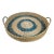 Round Ratan Natural and Blue Tray With Handles For Sale