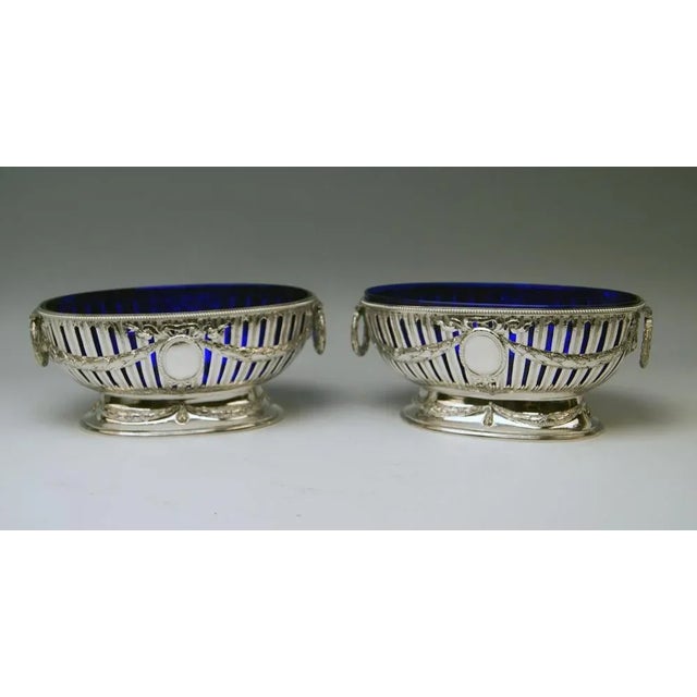 Metal Silver Bowls with Cobalt Blue Glass Liners by Master Bubeniczek, Vienna, Austria, 1900s, Set of 3 For Sale - Image 7 of 13
