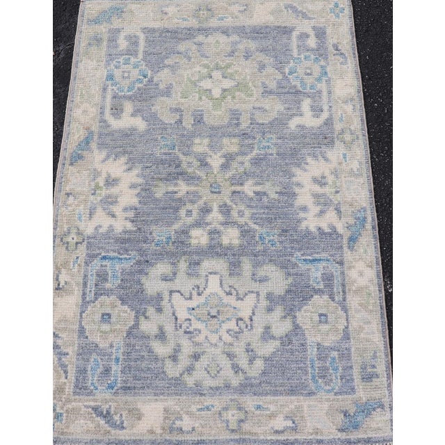 Modern Oushak Rug With Serene Blue Tones and Soft Ivory and Sage 1'10 X 3'0 For Sale - Image 4 of 10