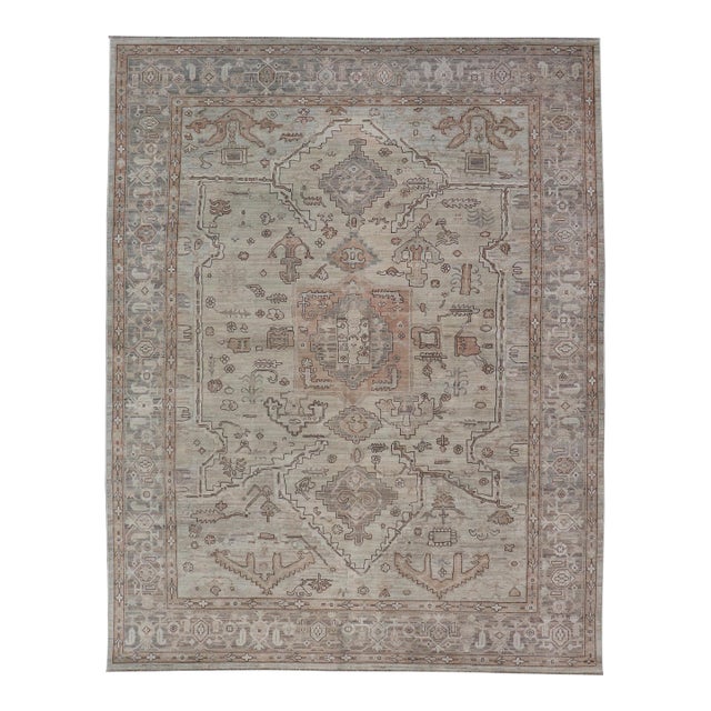 Finely Made Tabriz Design Rug in a Soft Taupe Field and Accents in Brown 8'9 X 11'7 For Sale