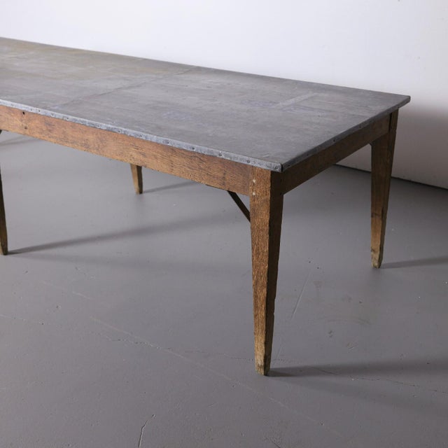 Chestnut Antique French Oak Zinc Top Refectory Dining Table | Circa 1880 For Sale - Image 8 of 14