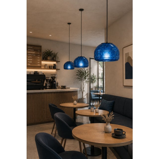 Azure Blown Glass Pendant Light by Artem Zakharchenko-Halytskyi For Sale - Image 4 of 5
