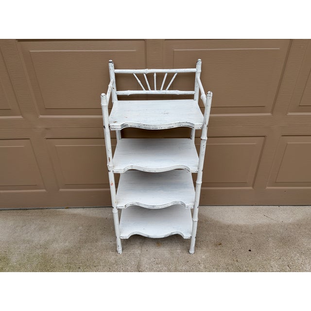 Victorian 19th Century American Victorian White Painted Bamboo Four-Tier Étagère For Sale - Image 3 of 14