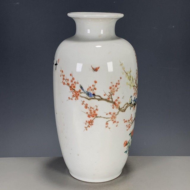 Late 20th Century Chinese Famille Rose Porcelain Vase With Bird & Blossom Motif For Sale - Image 5 of 9