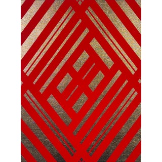 Abstract Geometric Mid-Century Modern Op Art Painting on Canvas “Gold Royal Red” For Sale