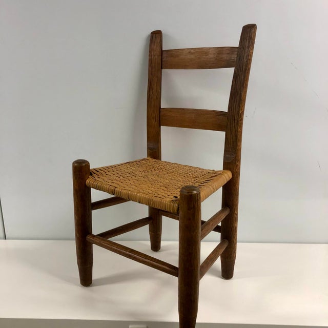 Antique Shaker Style Oak Child’s Chair With Rush Seat. For Sale - Image 4 of 12