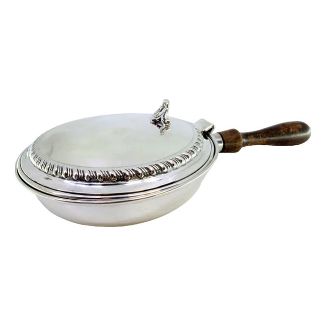 Silver Whisk with Raised Border Lid and Wooden Handle For Sale