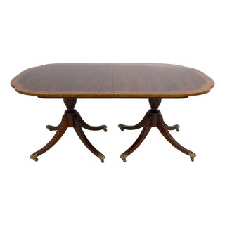 Baker Georgian Banded Mahogany Double Pedestal Dining Table For Sale