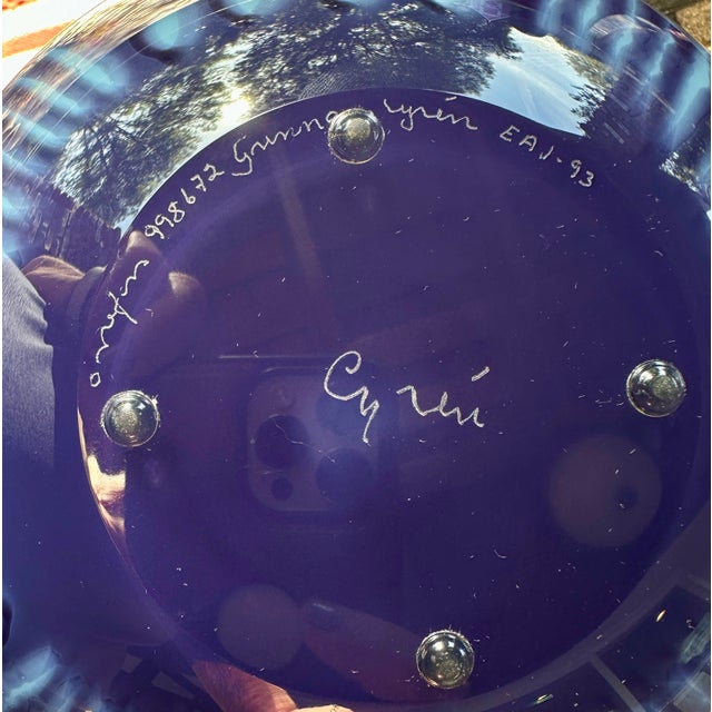 Large Signed 1993 Gunnar Cyrén for Orrefors Cobalt Blue Handkerchief Art Glass Centerpiece Bowl For Sale - Image 15 of 15