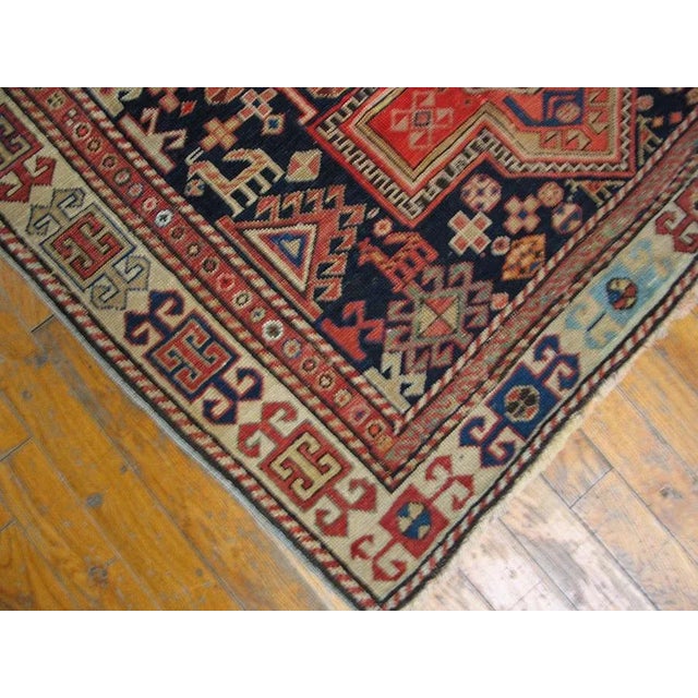 1900 - 1909 1900s Navy Blue Geometric Traditional Antique Caucasian Rug 3' 6'' X 5' 10'' Knotted Wool Carpet For Sale - Image 5 of 9