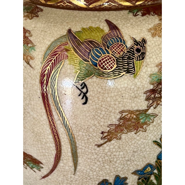 Large Antique Japanese Lidded Ginger Jars With Whimsical Exotic Birds, Flowers & Gilt Accents, a Pair - Shimazu Family For Sale - Image 10 of 15