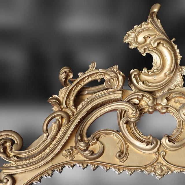 Late 19th Century Monumental French Louis XIV Giltwood Scroll & Foliate Form Mantle Mirror C1890 For Sale - Image 5 of 10