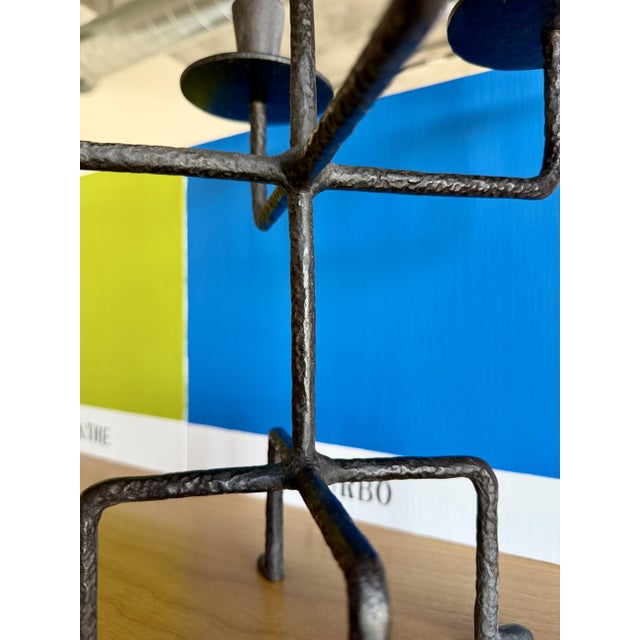 30s Tommi Parzinger for Rena Rosenthal Hammered Bronze Candelabrum Brutalist Four-Arm Candle Holder For Sale - Image 14 of 14