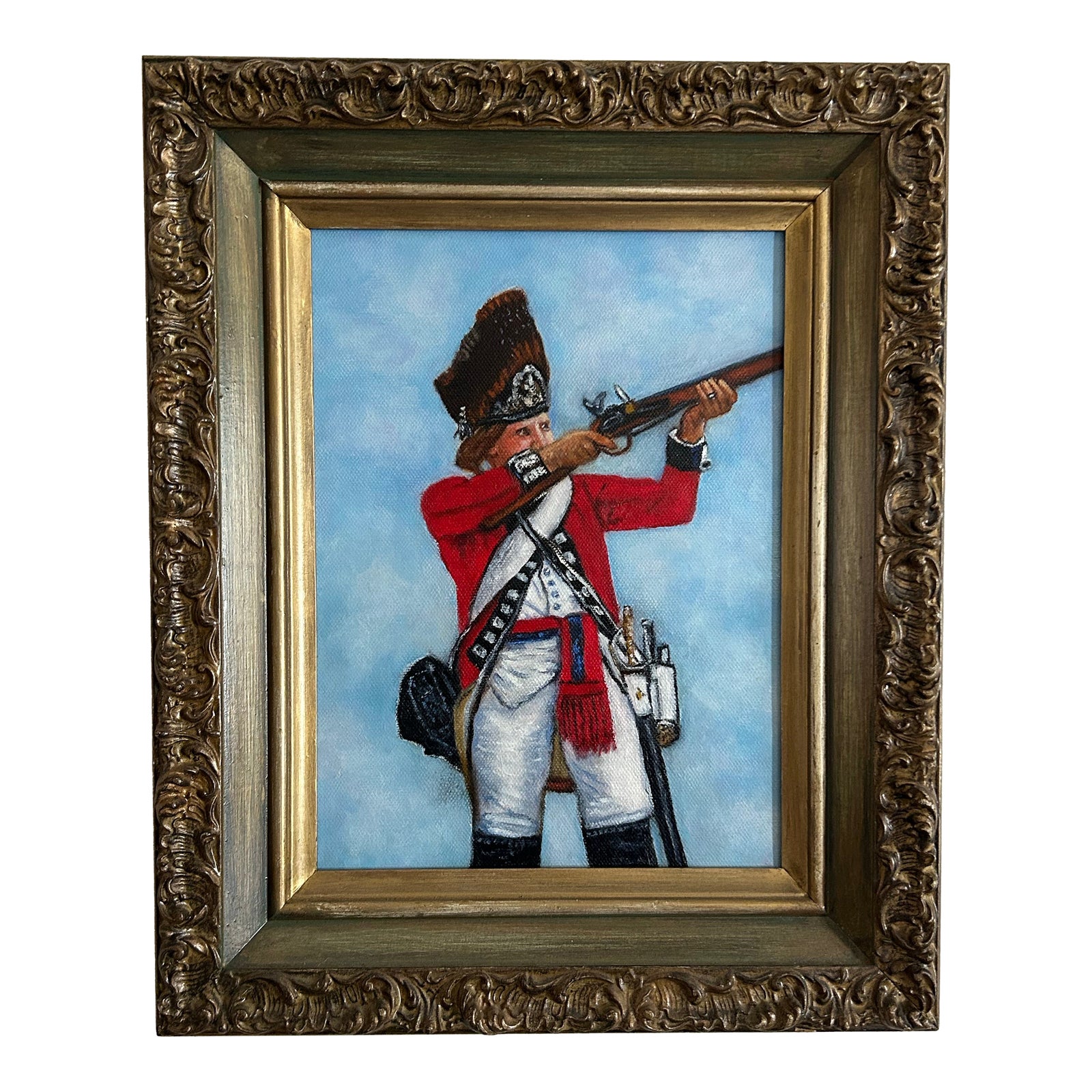 Original Oil Painting on Canvas of Red Coat British Soldier Firing a ...