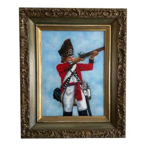 Original Oil Painting on Canvas of Red Coat British Soldier Firing a Rifle