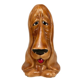 Mid-Century Sad Bloodhound Ceramic Sculpture 11" For Sale