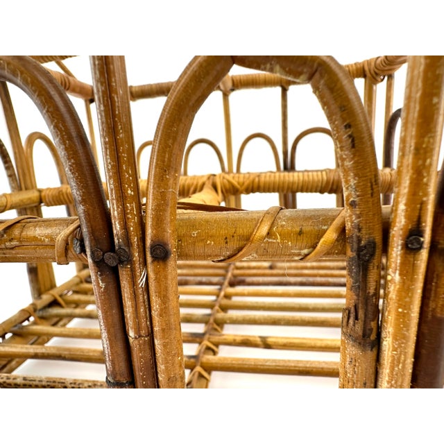 Brown 1960s Mid Century Vintage Rattan Handled Basket For Sale - Image 8 of 8