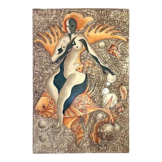 Large Painting of Sea Goddess Fish and Bubbles For Sale