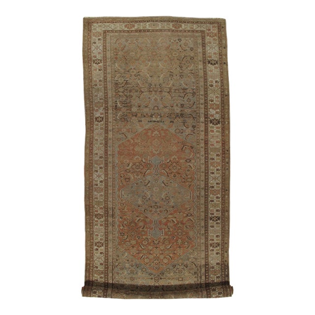 Antique Gallery-Size Bijar Runner, Handmade Oriental Rug, Taupe, Terracotta For Sale