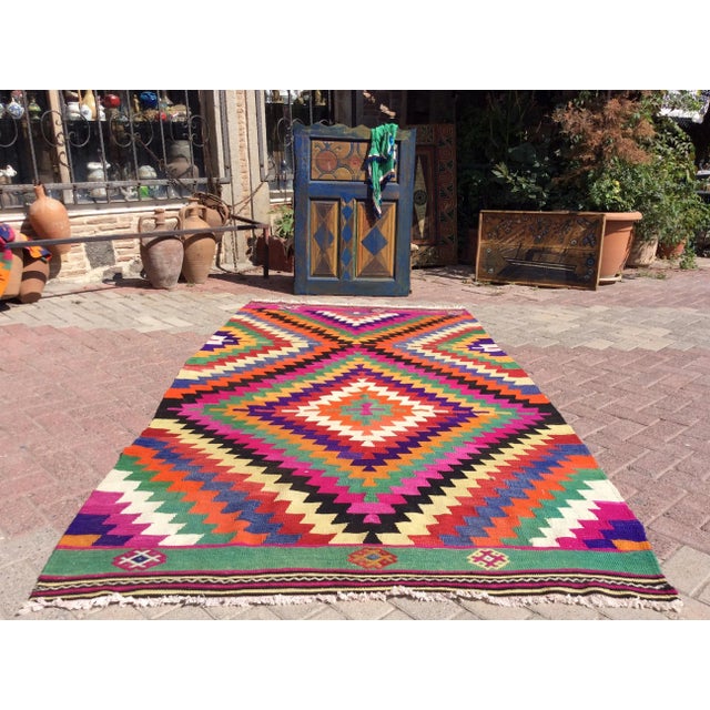 Mid-Century Modern Vintage Bohemian Kilim - 60" X 110" For Sale - Image 3 of 13