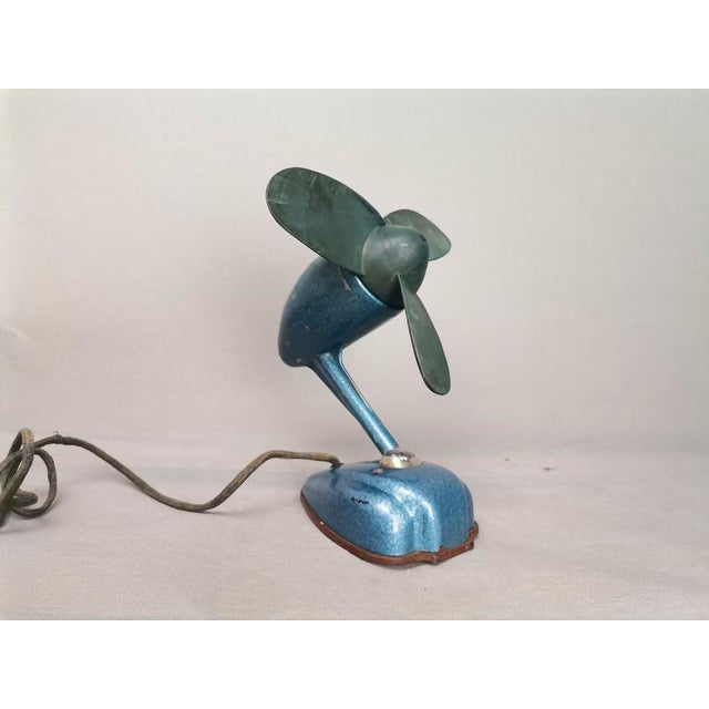 Art Deco Style Blue Metallic Iron Electric Air Fan, 1959 For Sale - Image 6 of 15