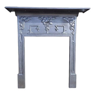 Antique Edwardian Art Nouveau Cast Iron Fireplace Mantel Surround, 1890s For Sale
