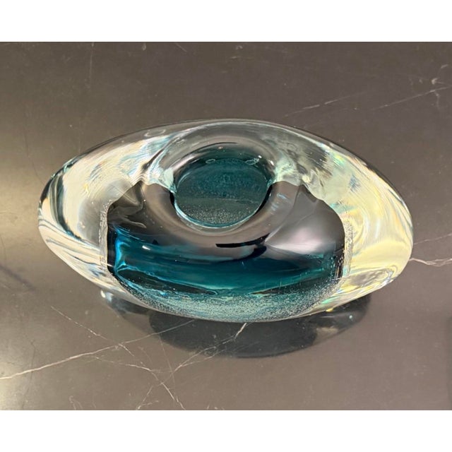 Teal Global Views Micro Bubble Polish Art Glass Vase in Azure - Small For Sale - Image 8 of 10