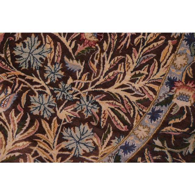 Brown Shabby Chic Botanical 1990's Pak-Persian Brown/Gray Wool Round Rug - 6'2'' X 6'3'' For Sale - Image 8 of 9