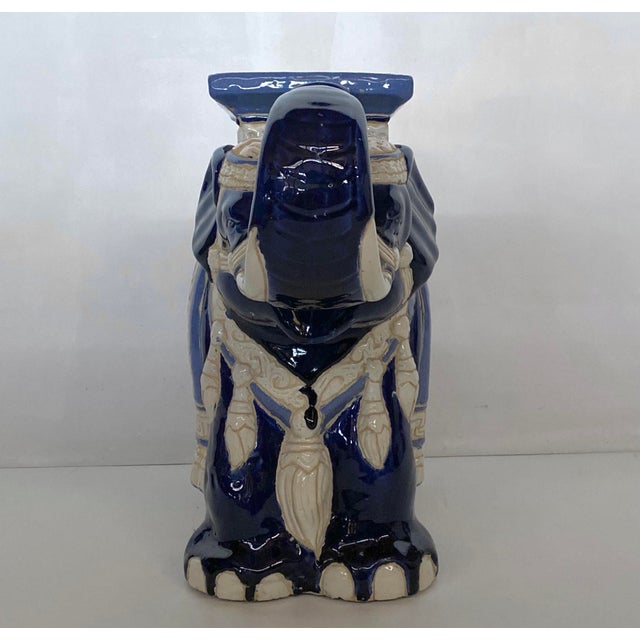 Mid Century Majolica Blue & White Elephant Garden Seat For Sale In Atlanta - Image 6 of 9