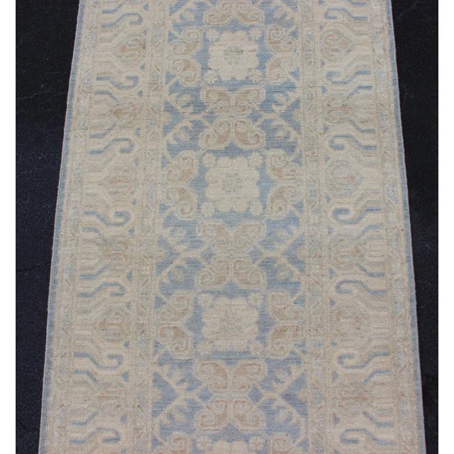Afghan Khotan Runner With Geometric Design in Shades of Blue and Tan. For Sale - Image 9 of 12